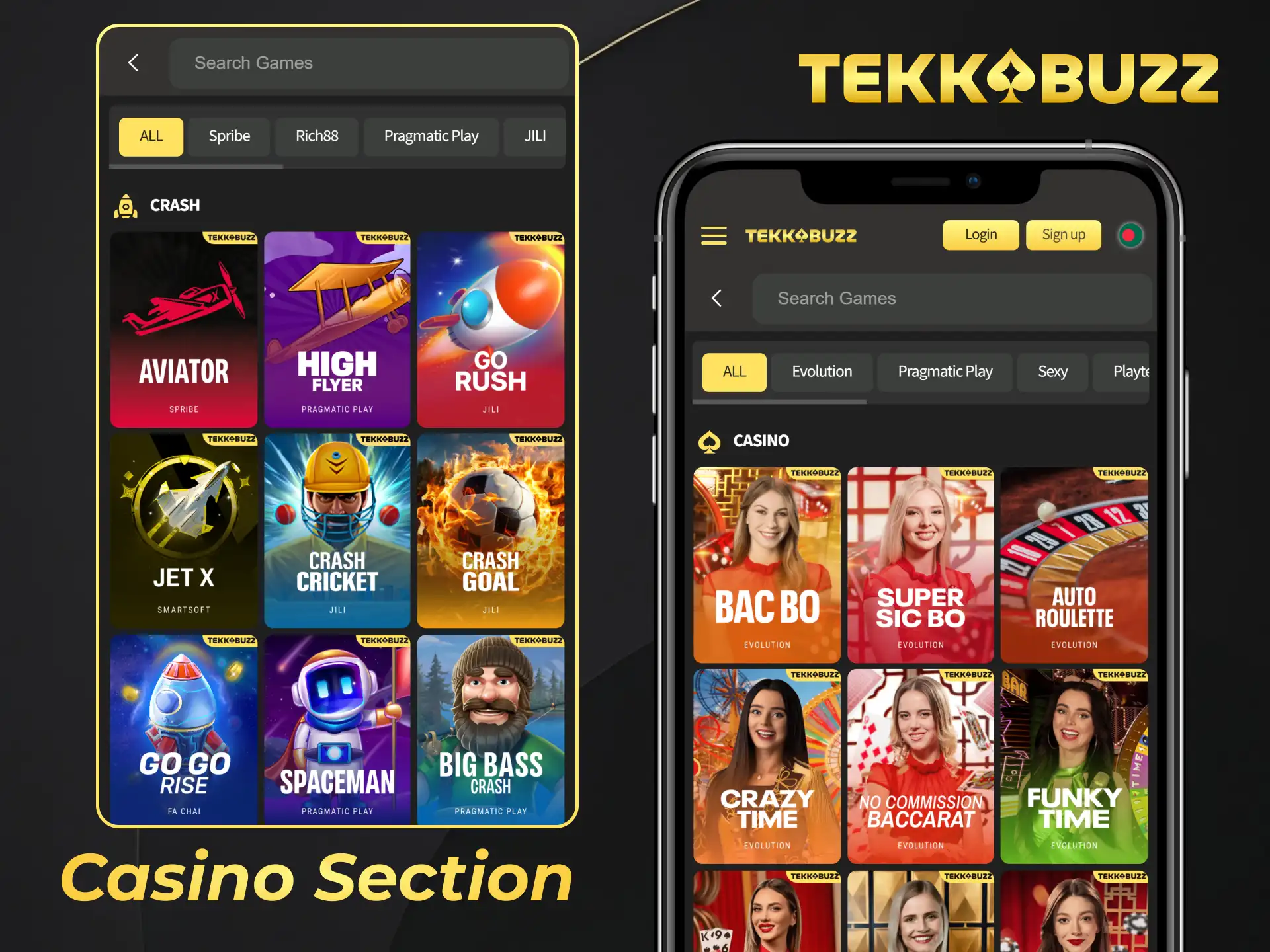 Try out many different casino games at TekaBuzz app.
