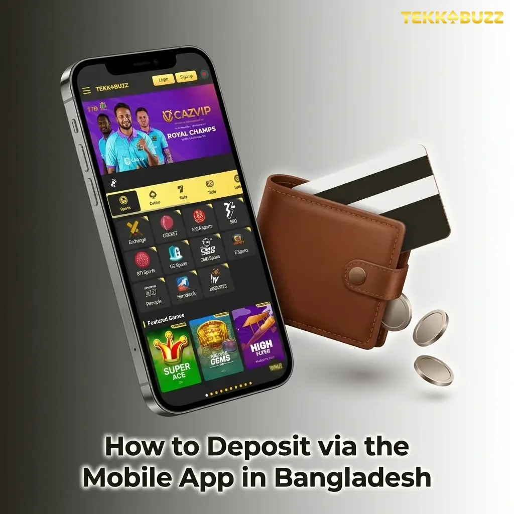 TekkaBuzz mobile app deposit steps in Bangladesh showing cashier section with bKash Nagad Rocket and USDT payment options