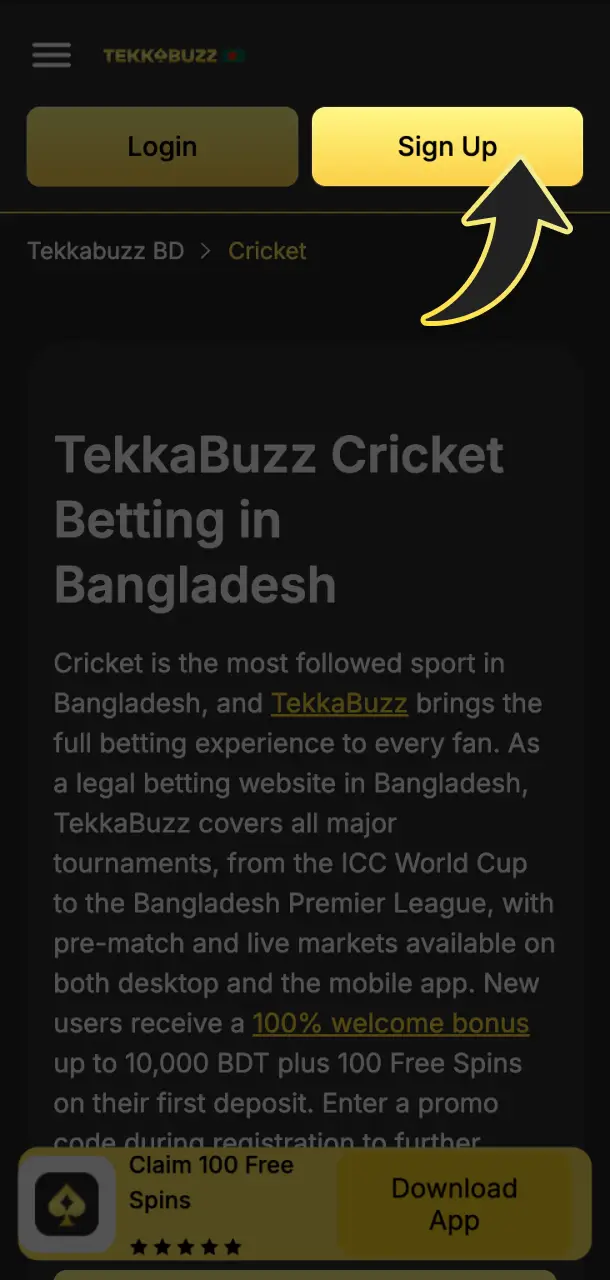 Create your account on the TekkaBuzz cricket page to start playing.