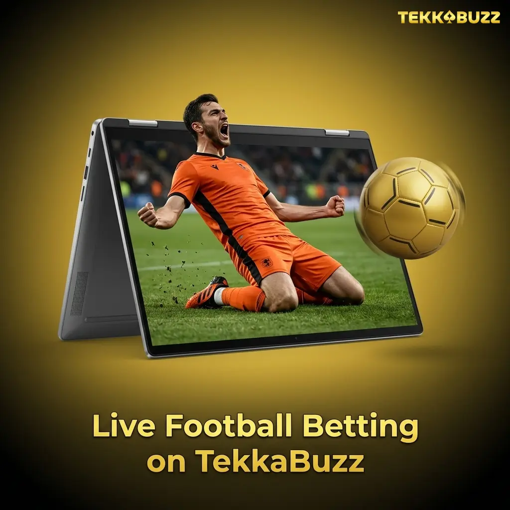 Live football betting interface on TekkaBuzz showing real-time odds, match tracker, and live statistics during in-play wagering